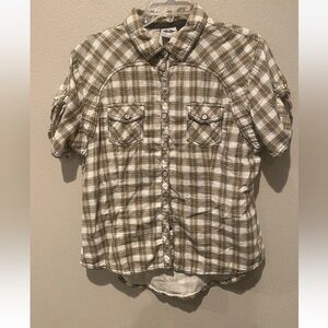 Harley Davidson Women's XL Pearl Snap Yellow Plaid Motorcycle Logo Shirt
